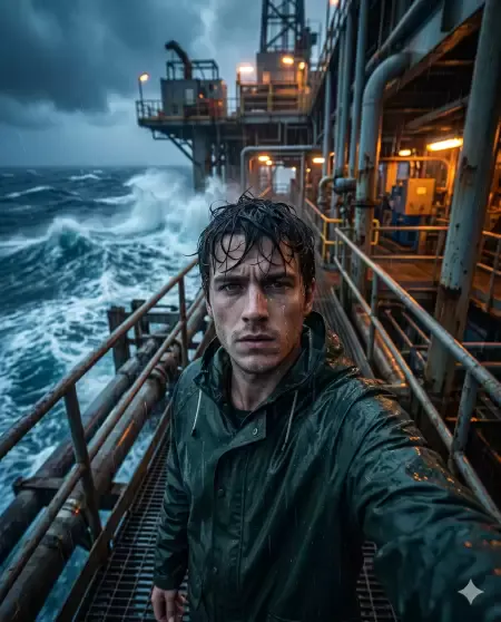 Stormy Oil Rig Selfie