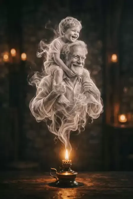 Nostalgic smoke figure from oil lamp