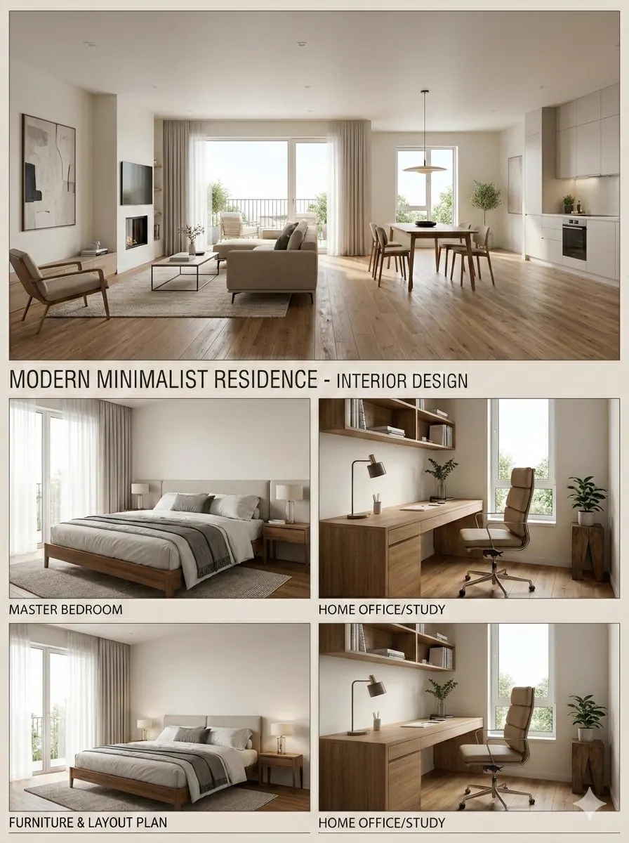 2D Plandan Minimalist İç Tasarım Sunumu
