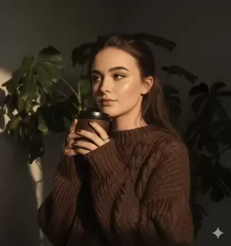 Pensive Kadın Holding Coffee