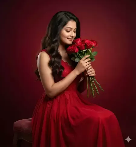 Smiling Kadın Red Gown