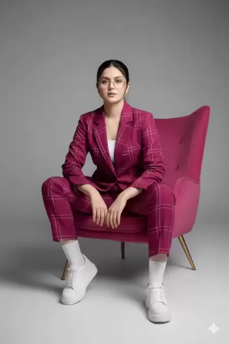 Pink Plaid Power Takım Elbise