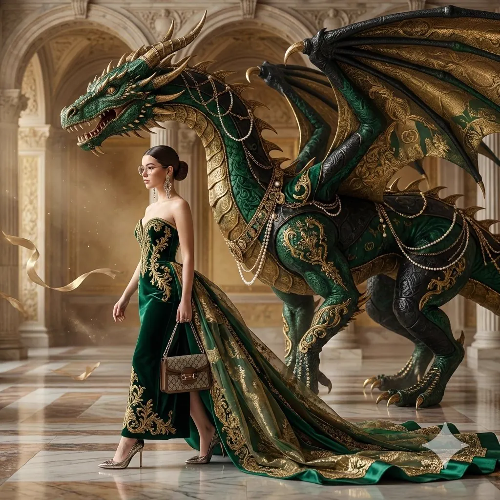 Couture Woman Under Regal Dragon