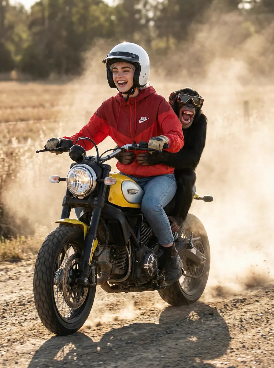 Kadın ve Şempanze Motosiklet Macerası