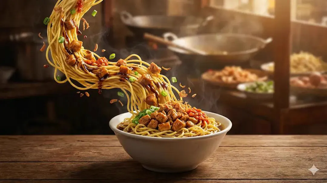 Rustik Masada Sıcak Noodle Yemeği